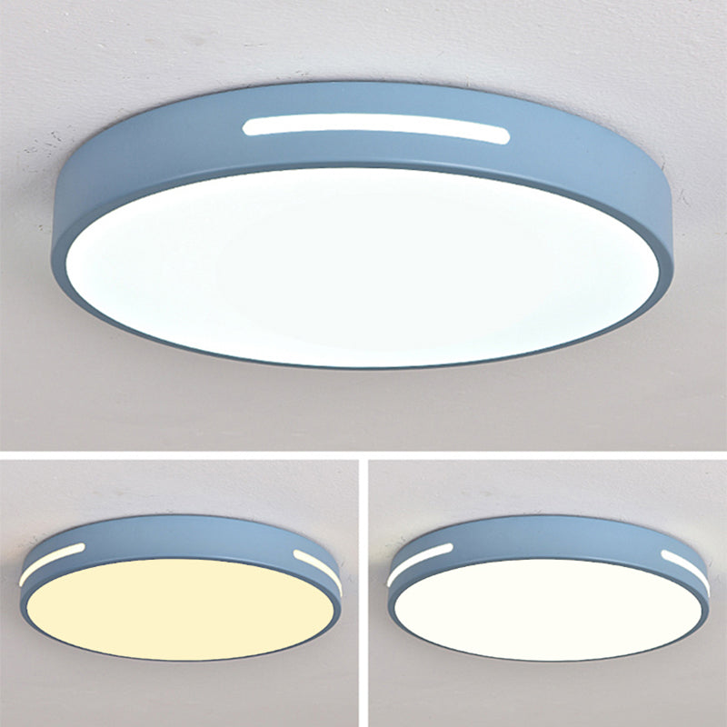 Round Shape LED Ceiling Lamp Macaroon Modern Simple Style Iron 1 Light Flush Mount