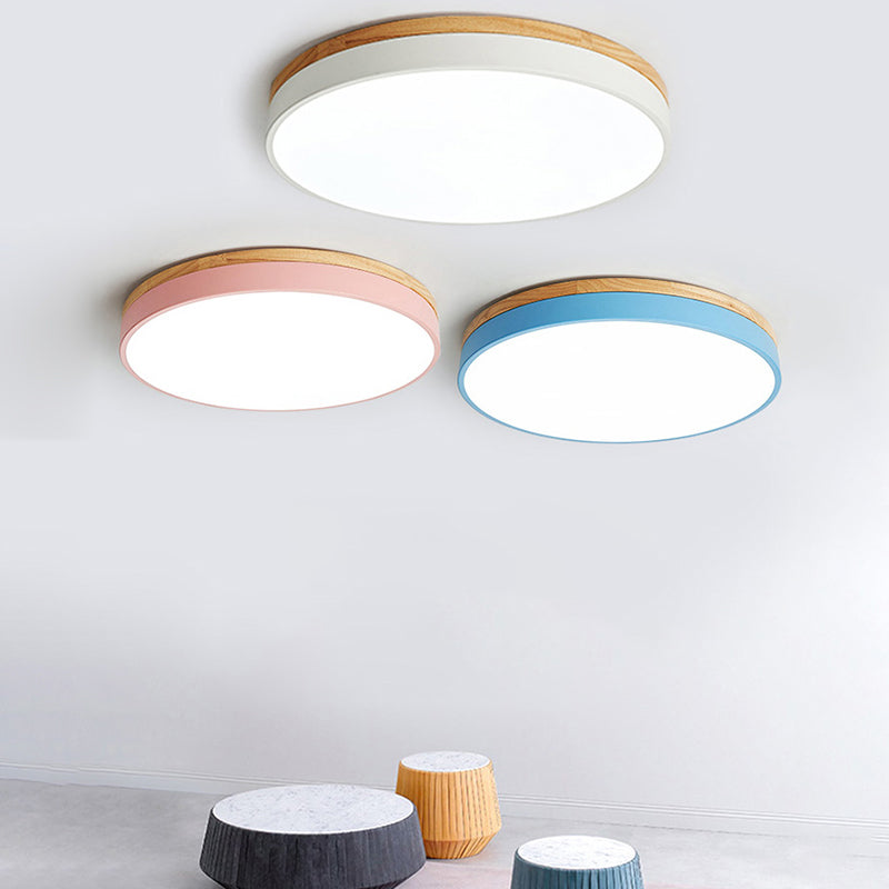 Round Shape LED Ceiling Lamp Macaroon Modern Simple Style Iron 1 Light Flush Mount for  Corridor