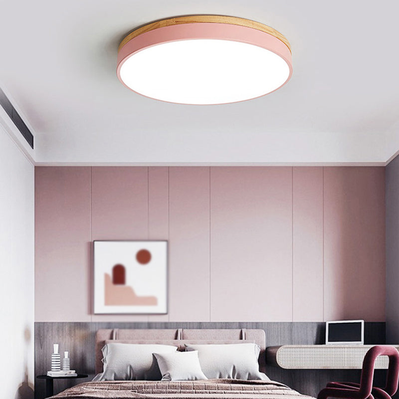 Round Shape LED Ceiling Lamp Macaroon Modern Simple Style Iron 1 Light Flush Mount for  Corridor