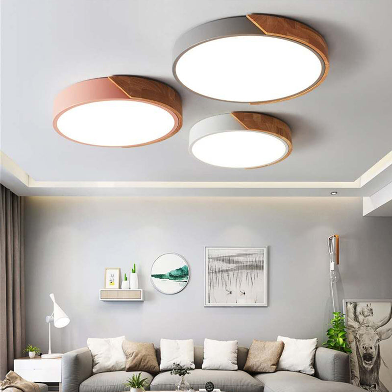 Round Shape LED Ceiling Lamp Macaroon Modern Style Iron 1 Light Flush Mount