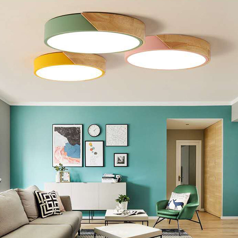 Round Shape LED Ceiling Lamp Macaroon Modern Style Iron 1 Light Flush Mount