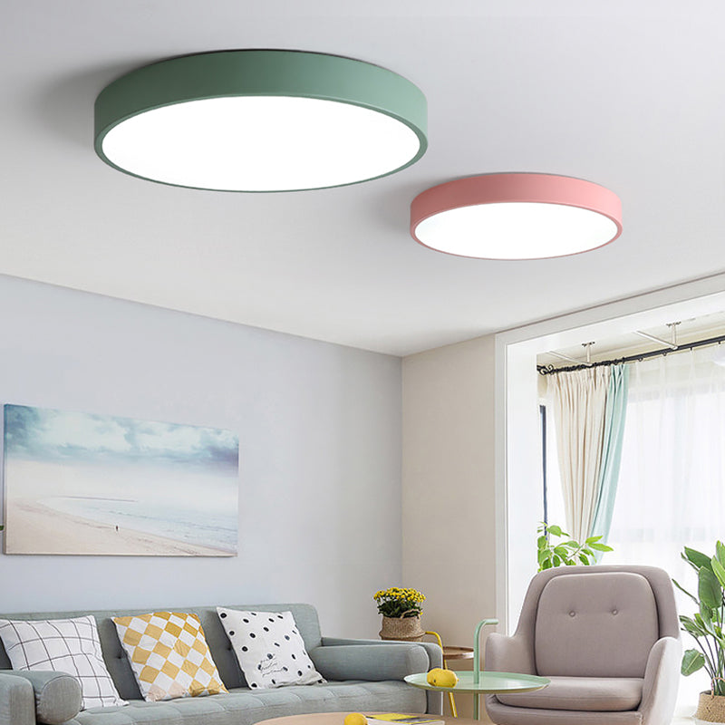 Round Shape LED Ceiling Lamp Macaroon Modern Simple Style Iron Flush Mount for Dining Room