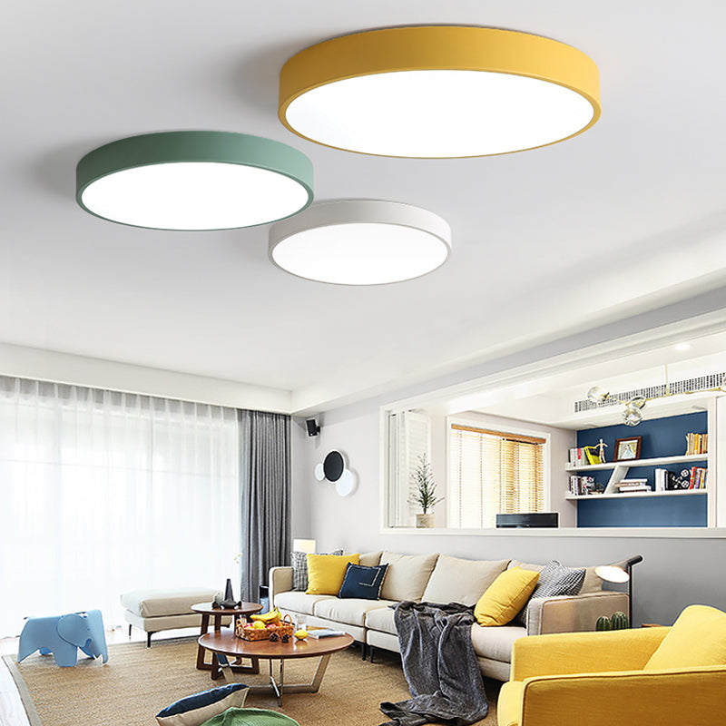 Round Shape LED Ceiling Lamp Macaroon Modern Simple Style Iron Flush Mount for Dining Room