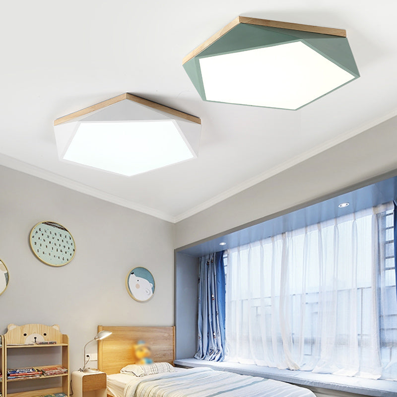 Pentagon Shape LED Ceiling Lamp Macaroon Modern Simple Style Iron Flush Mount for Bedroom