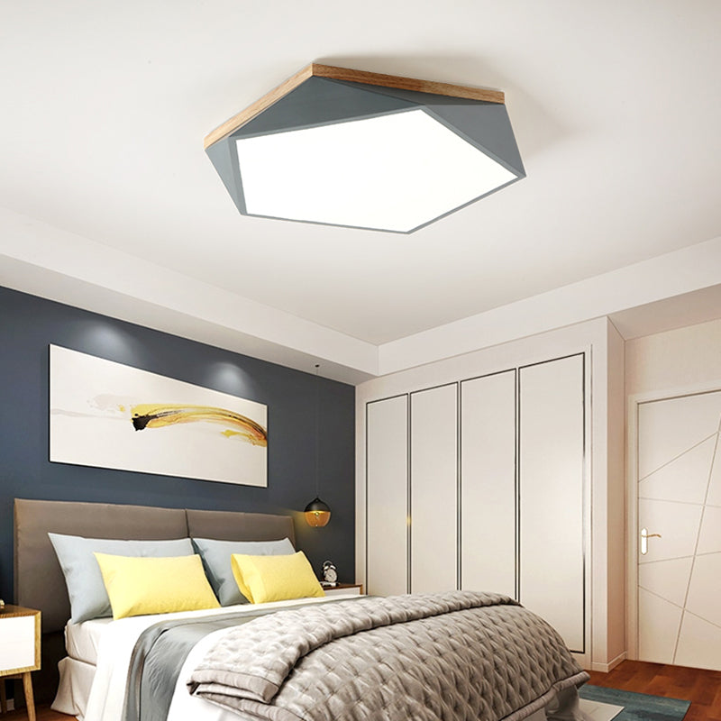 Pentagon Shape LED Ceiling Lamp Macaroon Modern Simple Style Iron Flush Mount for Bedroom