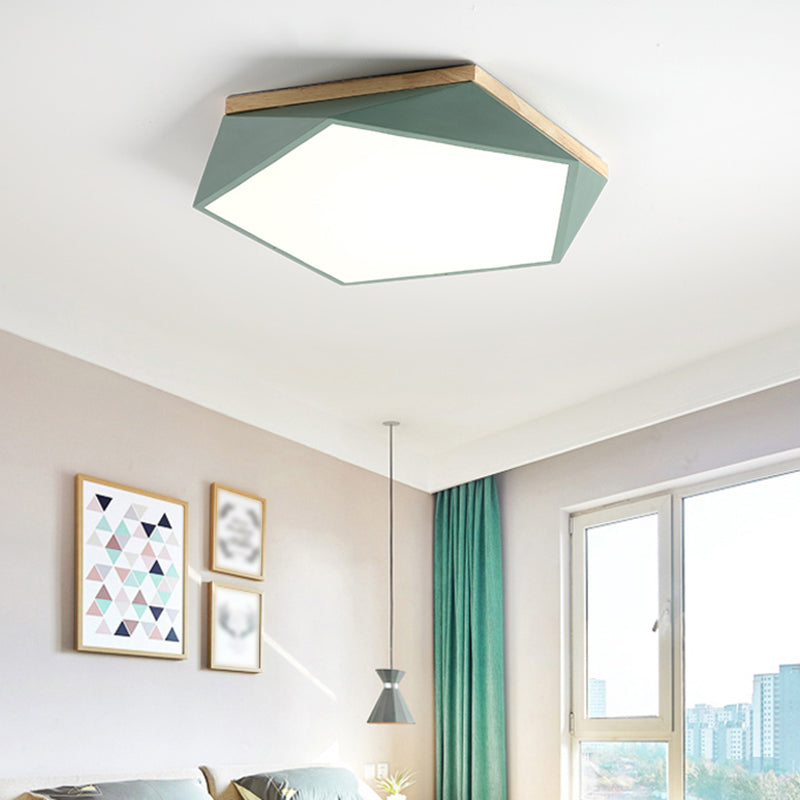 Pentagon Shape LED Ceiling Lamp Macaroon Modern Simple Style Iron Flush Mount for Bedroom