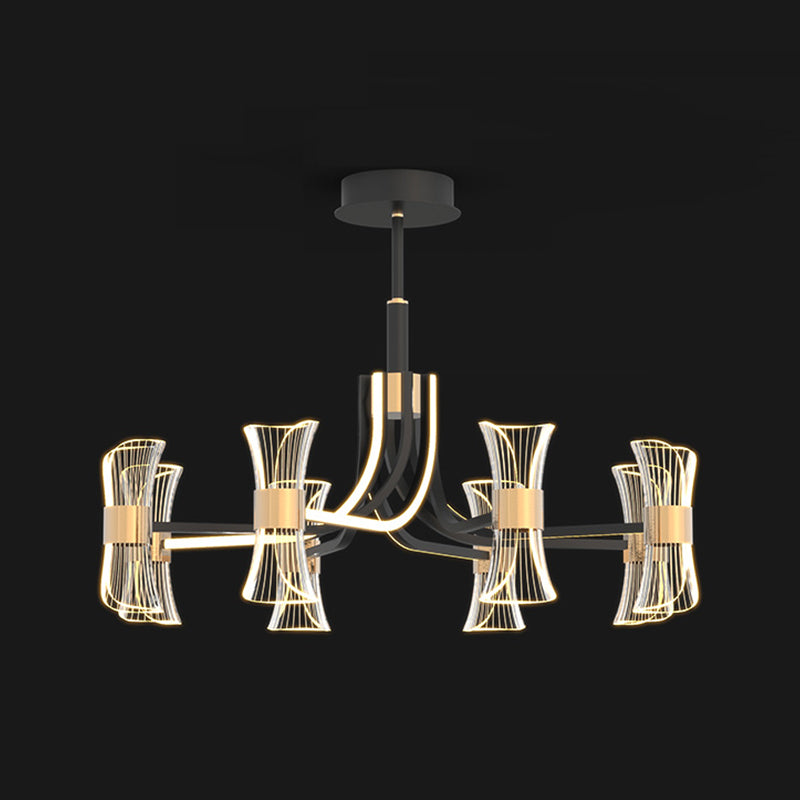 Black and Gold LED Pendant Light Modern Style Metal Acrylic Chandelier Light