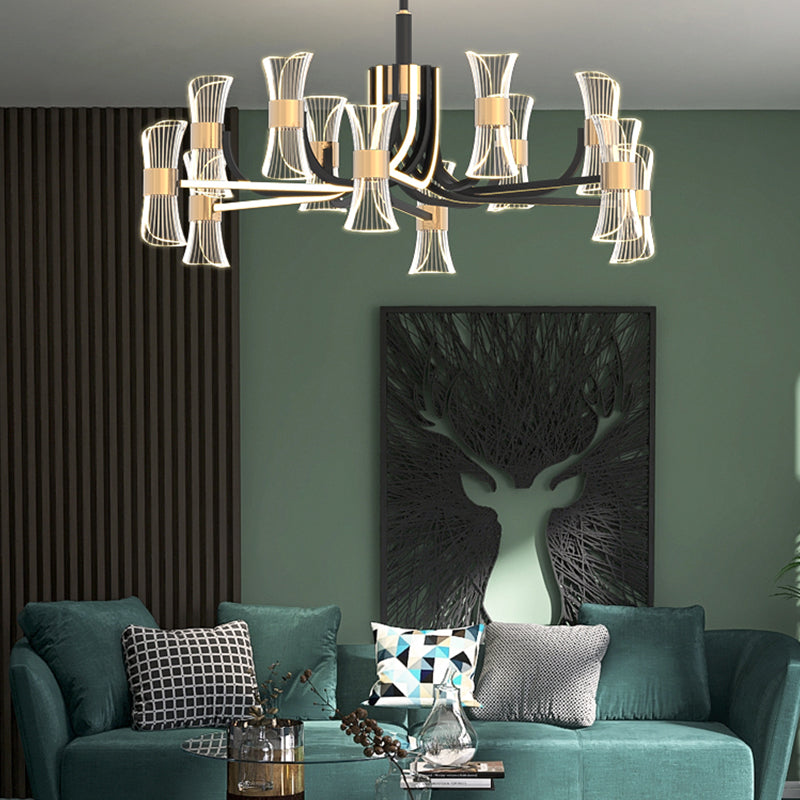 Black and Gold LED Pendant Light Modern Style Metal Acrylic Chandelier Light