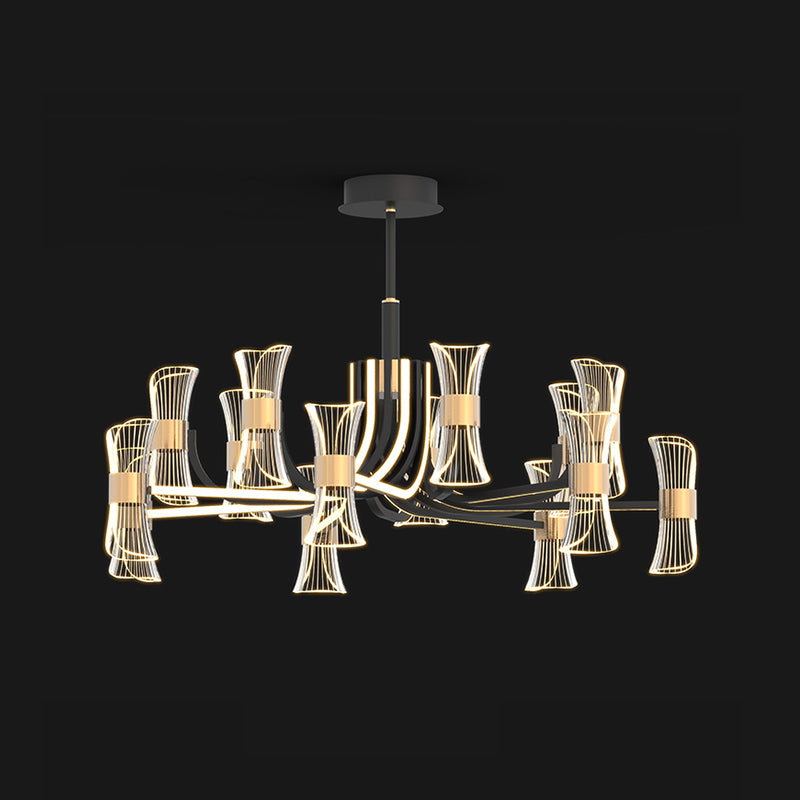 Black and Gold LED Pendant Light Modern Style Metal Acrylic Chandelier Light