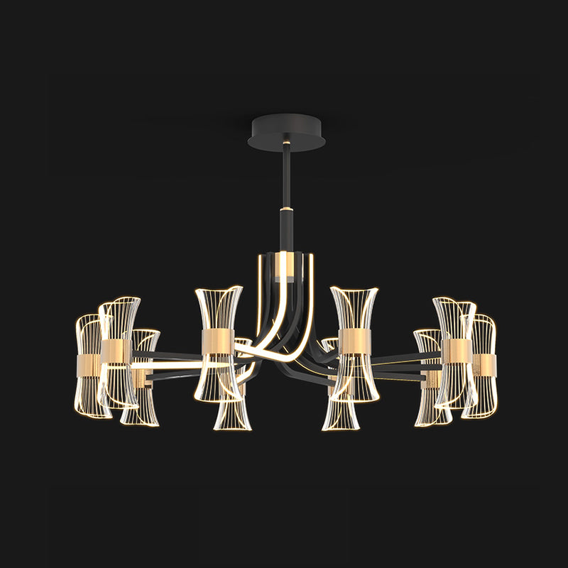 Black and Gold LED Pendant Light Modern Style Metal Acrylic Chandelier Light