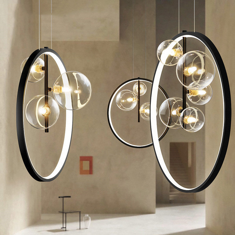 Contemporary Chandelier Light Glass Multi Head Black Pendant Light for Living Room