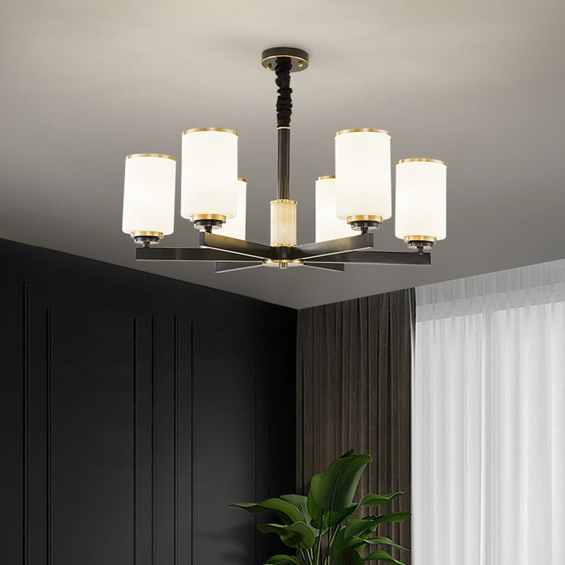 American Style Pendant Light Cylindrical Glass Shade Chandelier Lighting for Bedroom