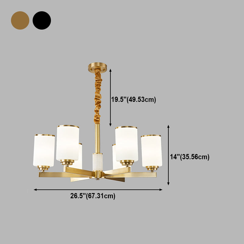 American Style Pendant Light Cylindrical Glass Shade Chandelier Lighting for Bedroom