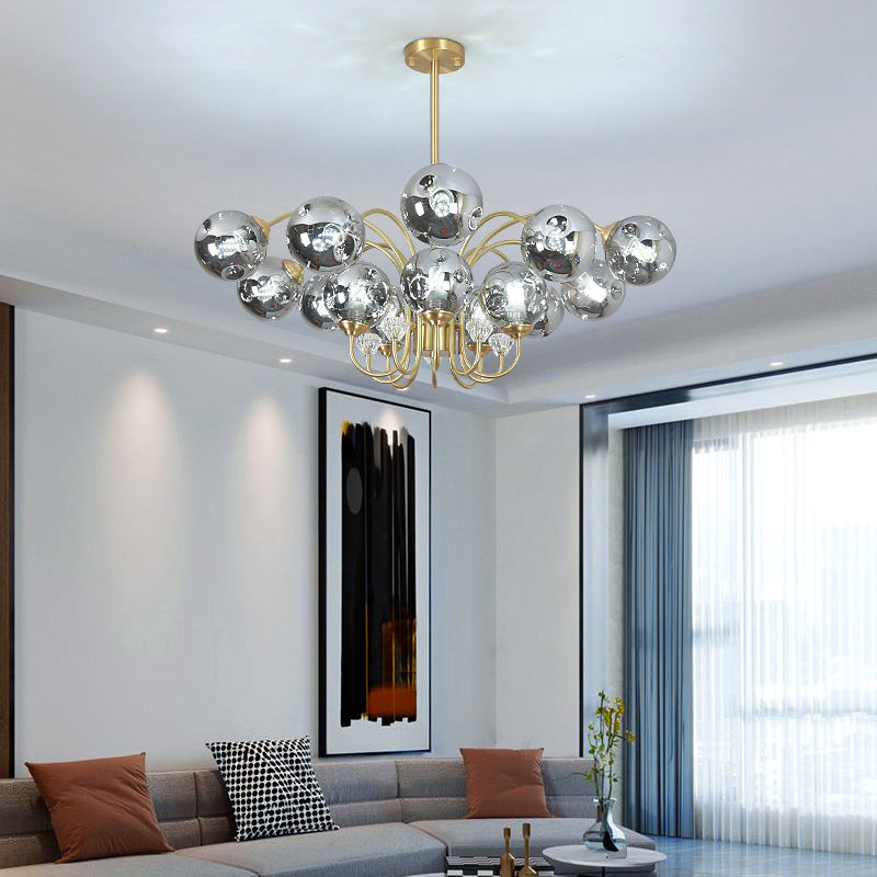 Modern Style Chandelier Light Fixture Globe Glass Hanging Light with Crystal