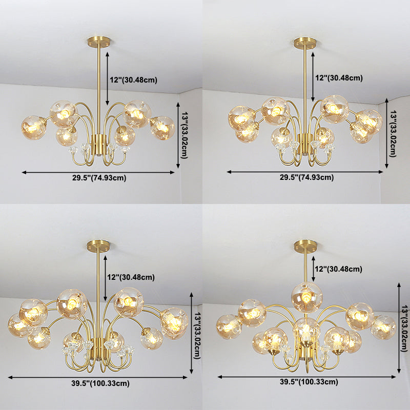 Modern Style Chandelier Light Fixture Globe Glass Hanging Light with Crystal