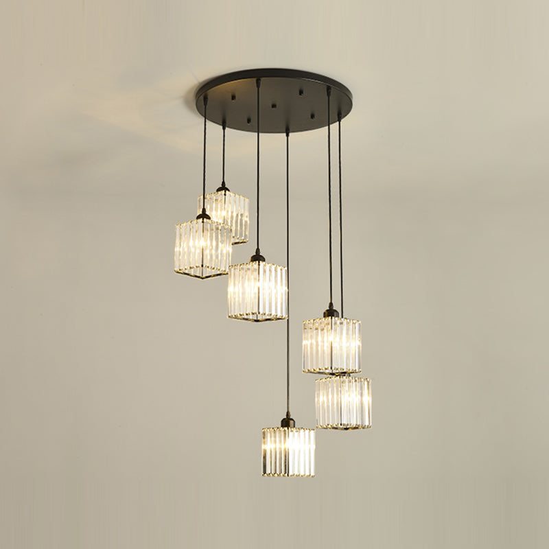 Contemporary Cube Pendant Light Glass Multi Light Hanging Pendant for Living Room