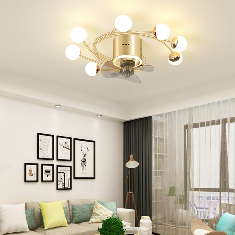 Nordic Style Iron Ceiling Fan Lamp Ball Shape LED Ceiling Fan Light for Bedroom