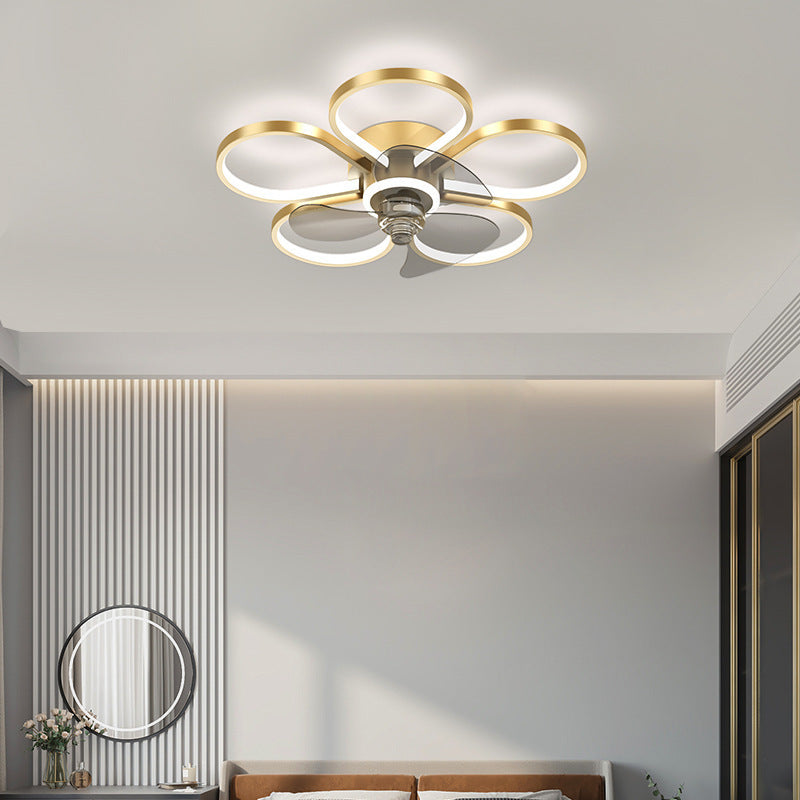 Nordic Style Metal Ceiling Fan Lamp Geometry Circle Ceiling Fan Light for Bedroom