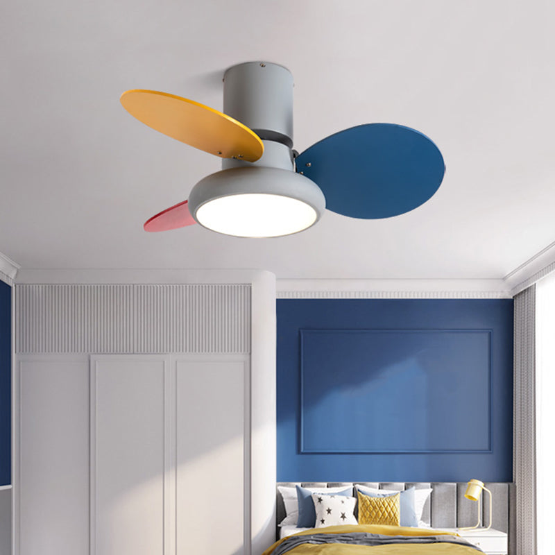 Children Ceiling Mount Lamp Wooden LED Ceiling Fan Light with Acrylic Shade for Bedroom