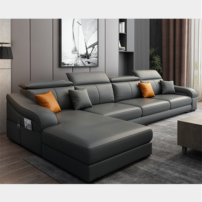 Modern Cushion Back Sectional Sofa 33.46"High Sloped Arms Sectionals with Storage, Grey