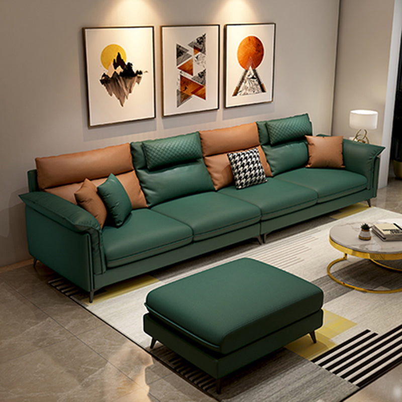 Stain-Resistant Pillowed Back Cushions  Sectional Square Arm Sofa with Ottoman Included