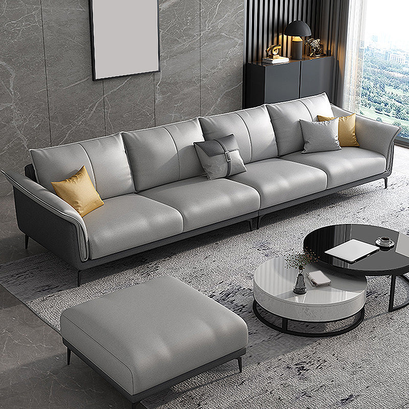 Light-grey Faux Leather Pillow Top Arm Sofa/Sectional with Stain-Resistant