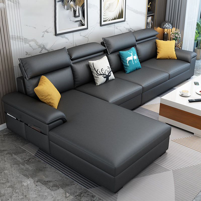 Modern L-Shape Sectional Pillow Back Cushion Sofa and Chaise with Storage