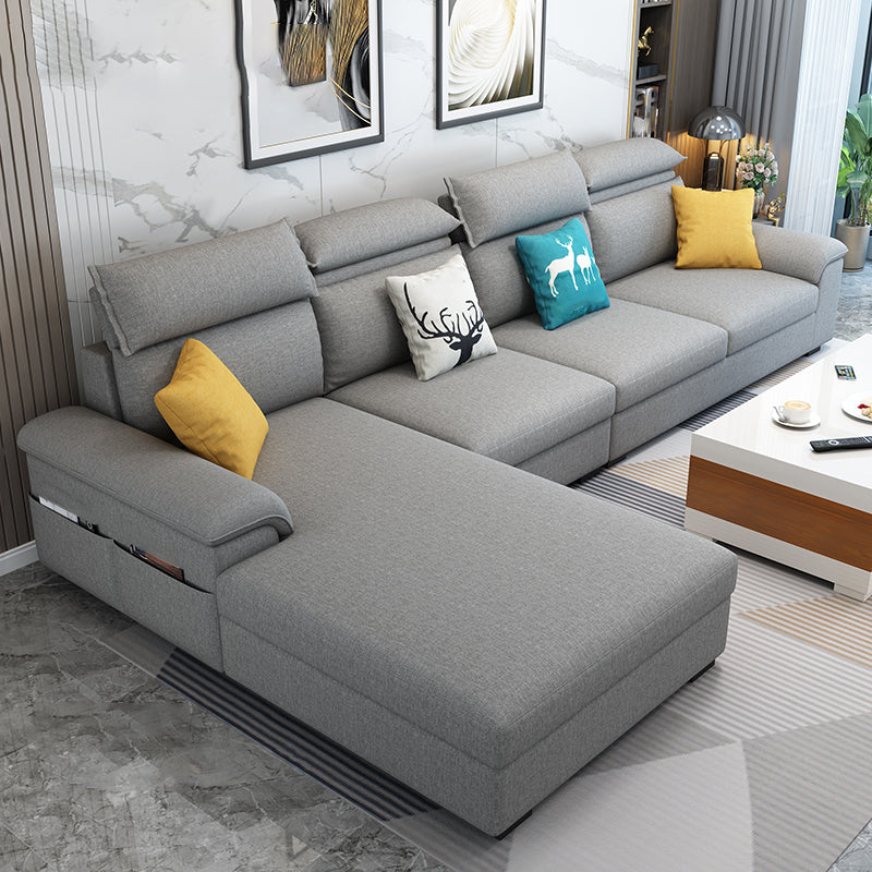 Modern L-Shape Sectional Pillow Back Cushion Sofa and Chaise with Storage