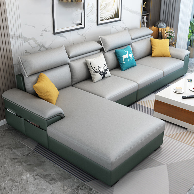 Modern L-Shape Sectional Pillow Back Cushion Sofa and Chaise with Storage