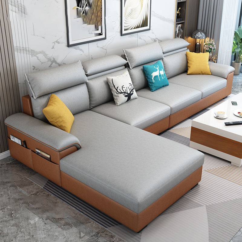 Modern L-Shape Sectional Pillow Back Cushion Sofa and Chaise with Storage