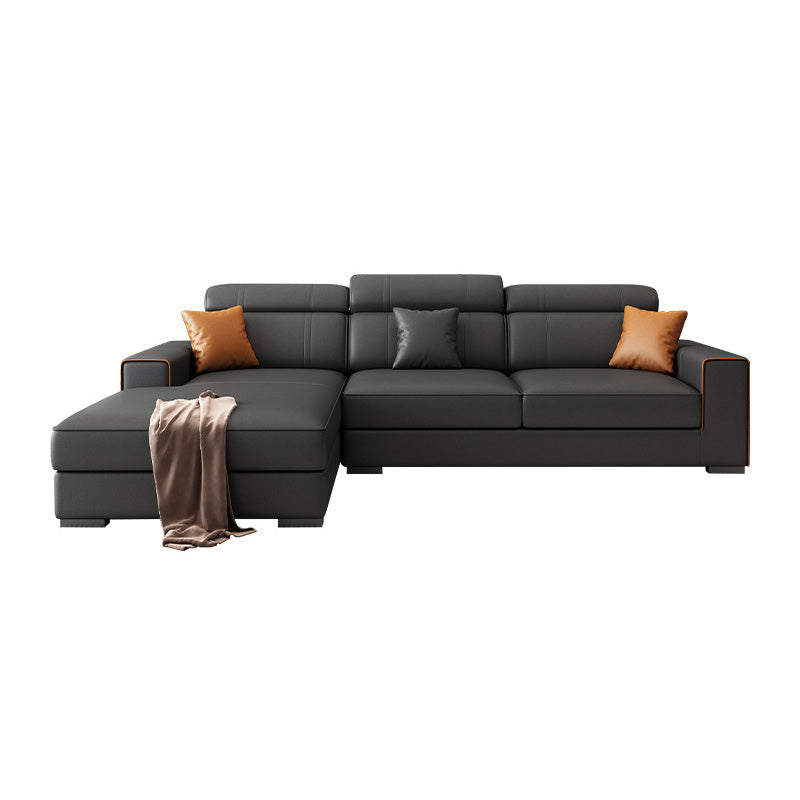 Modern Black Faux Leather Sectional Square Arm Sofa for Living Room