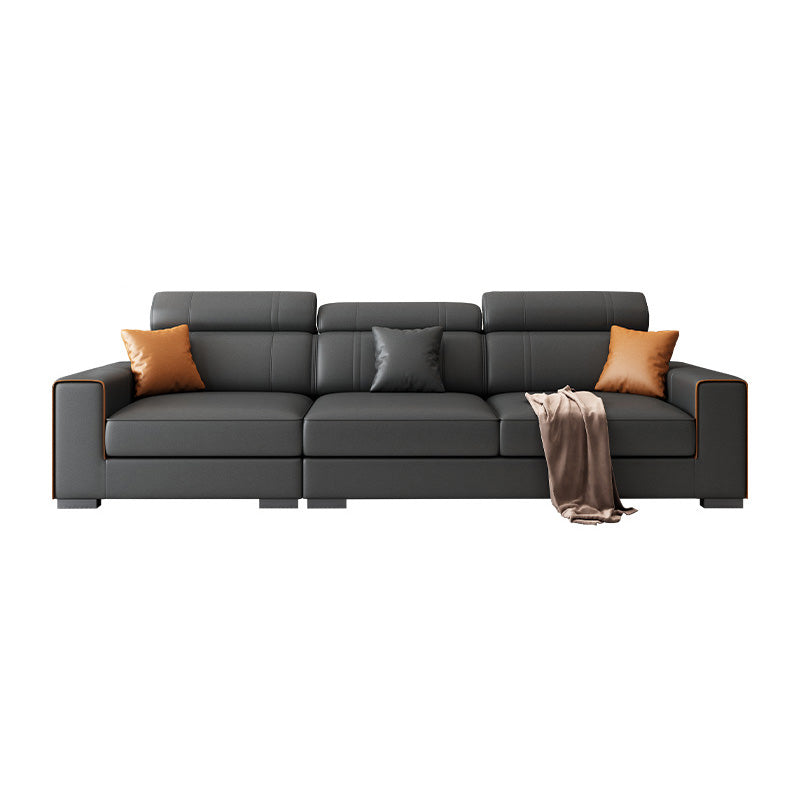 Modern Black Faux Leather Sectional Square Arm Sofa for Living Room