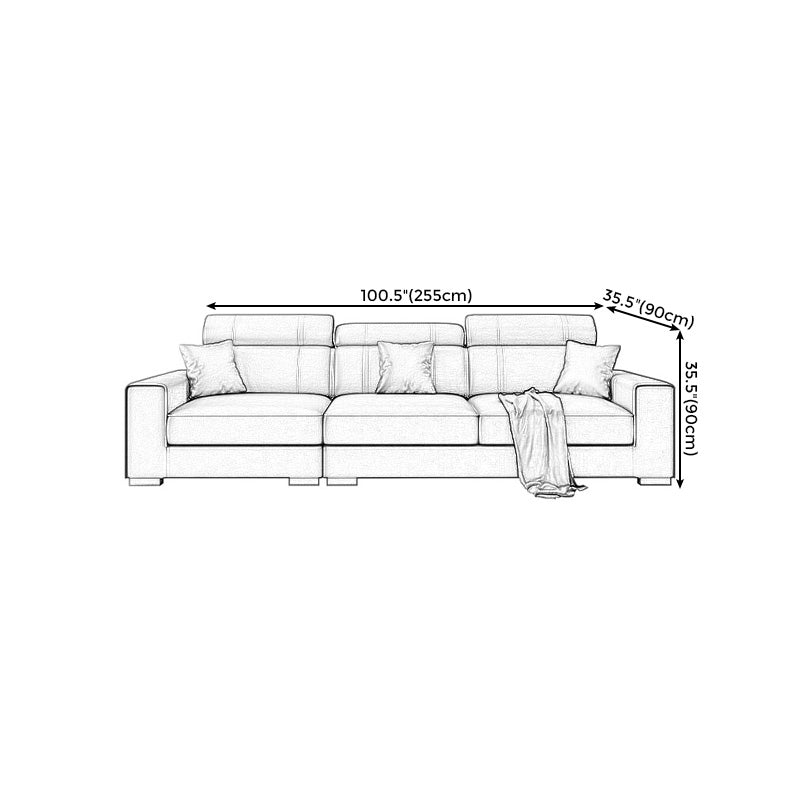 Modern Black Faux Leather Sectional Square Arm Sofa for Living Room