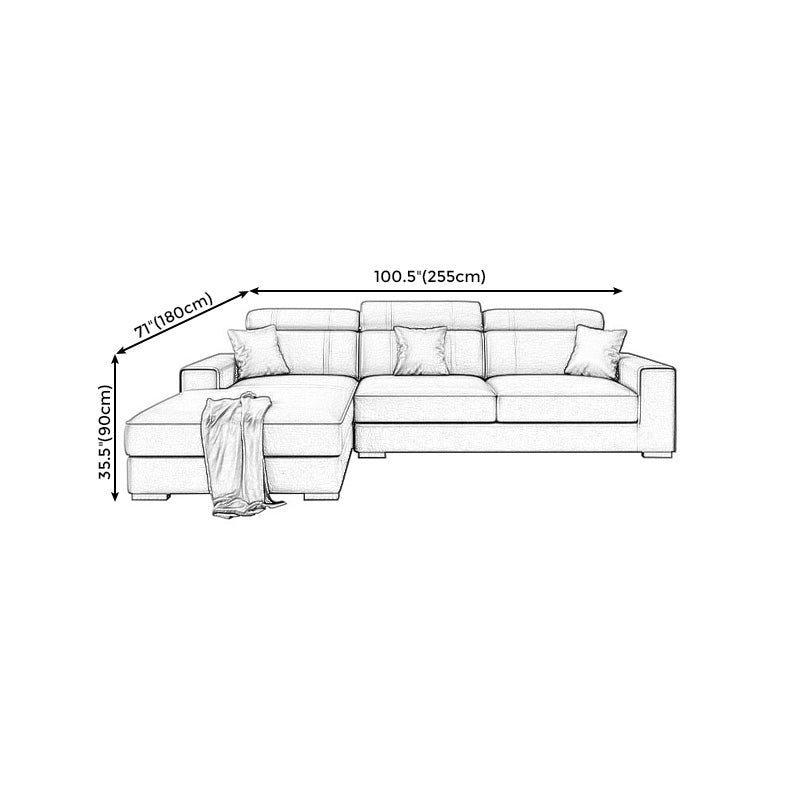 Modern Black Faux Leather Sectional Square Arm Sofa for Living Room