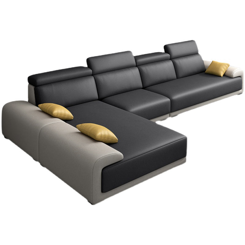 Modern Faux Leather Pillow Top Arm Sectional Stain-Resistant Sofa with Removable Cushions