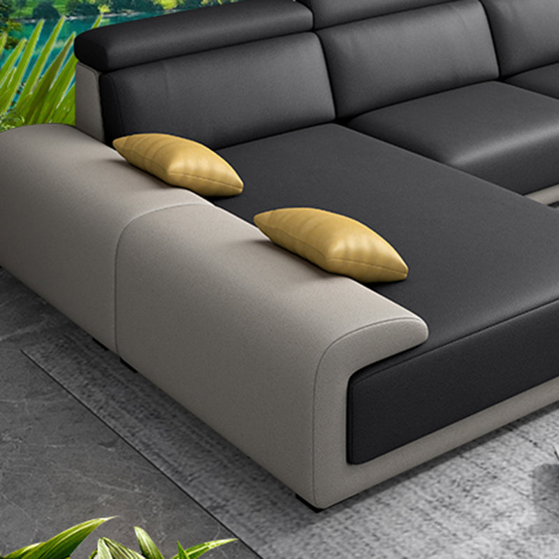 Modern Faux Leather Pillow Top Arm Sectional Stain-Resistant Sofa with Removable Cushions