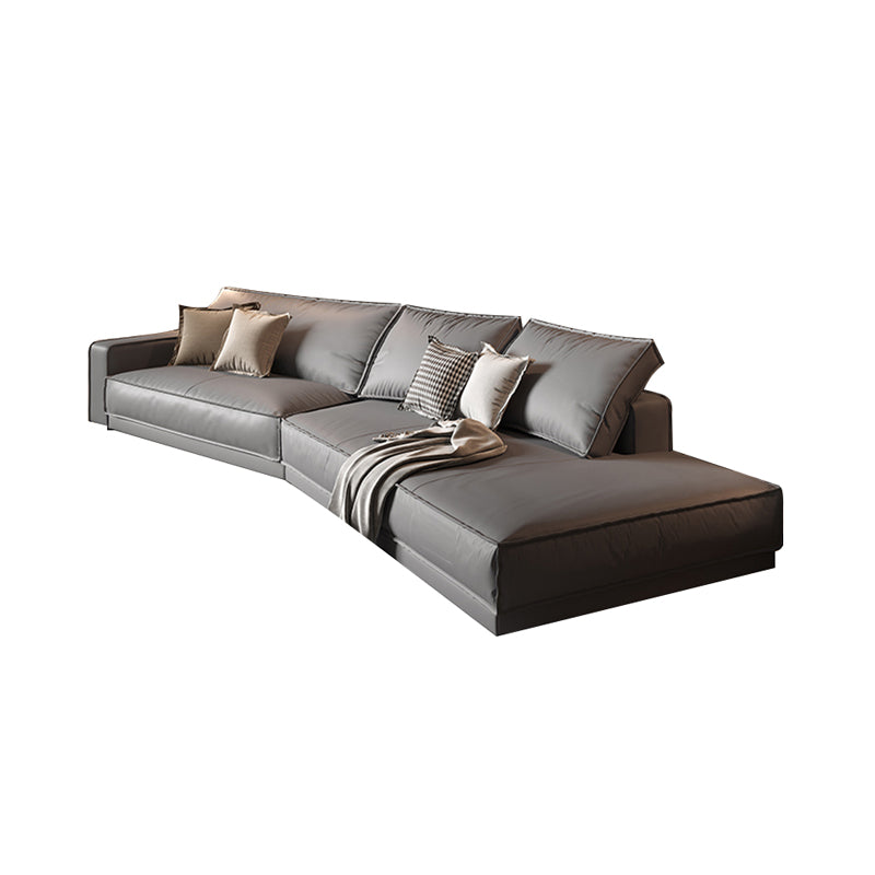 Modern Light Gray Curved Sofa Genuine Leather Corner Sectional for Apartment