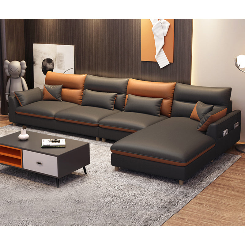 Faux Leather Square Arm Sectional Modern Stain-Resistant Sofa and Chaise for Apartment