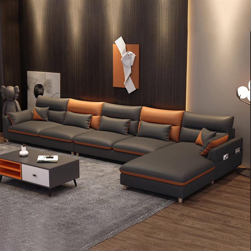 Faux Leather Square Arm Sectional Modern Stain-Resistant Sofa and Chaise for Apartment