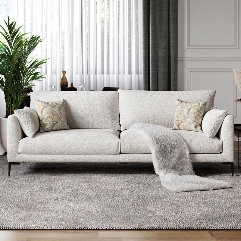 Contemporary  Living Room Fabric Couch White Wool Blend Standard Sofa