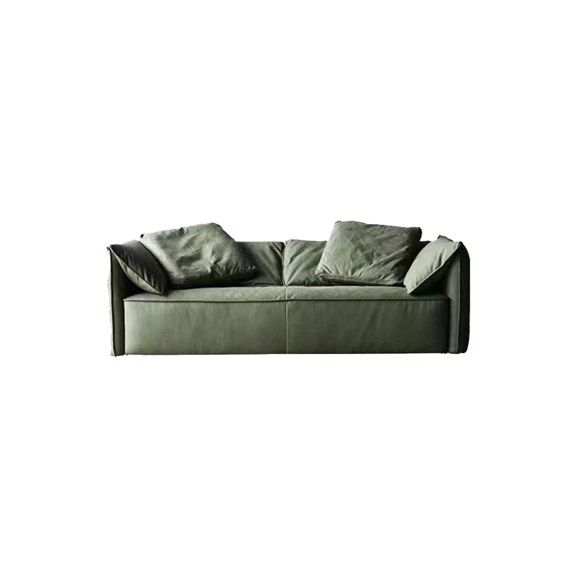 Living Room Faux Leather Settee Green Slipcovered Sofa with Pillow Top Arm