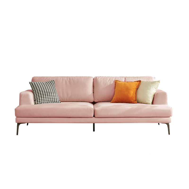 Stain-Resistant Faux Leather Loveseat Recessed Arm Sofa with Metal Legs