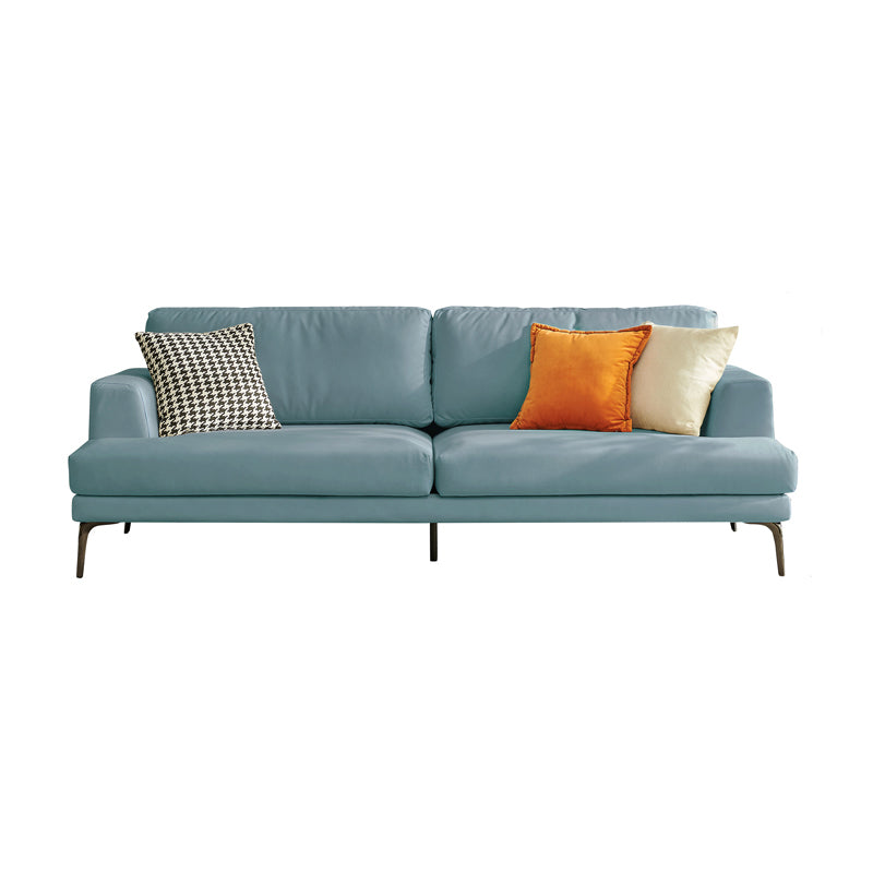 Stain-Resistant Faux Leather Loveseat Recessed Arm Sofa with Metal Legs