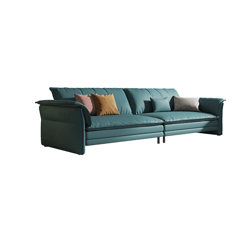 Contemporary Living Room Faux Leather Sofa Green Stain-Resistant Couch