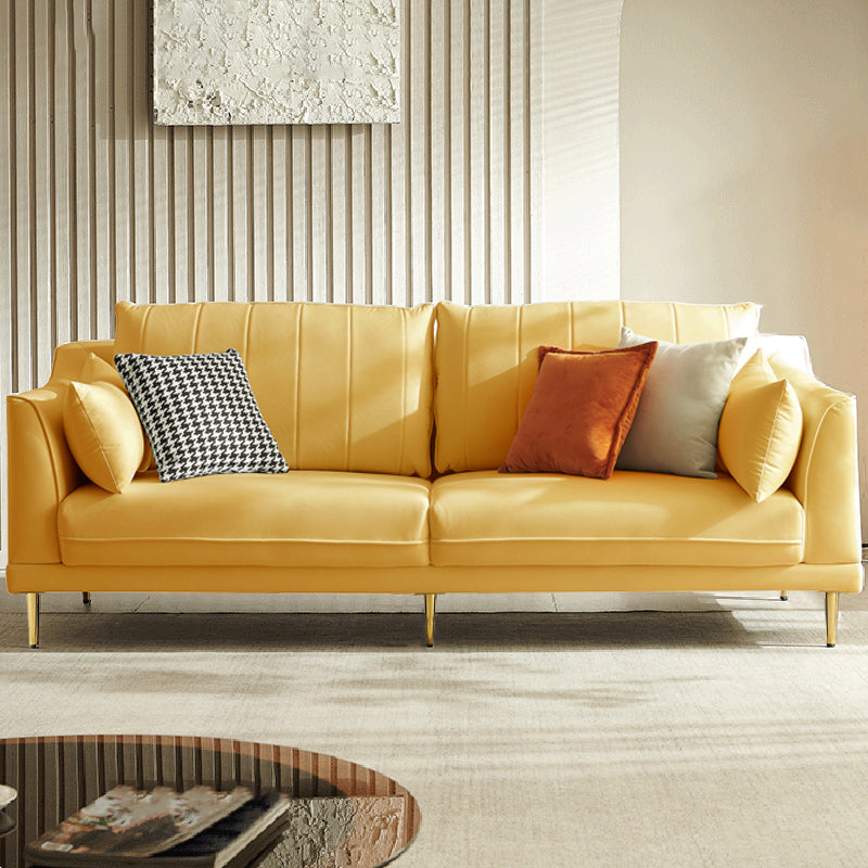 Contemporary Square Arm Loveseat Living Room Faux Leather Sofa with Brass Legs