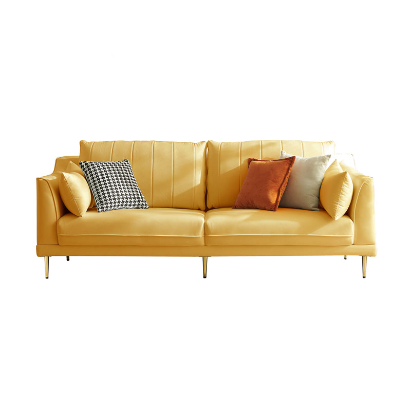 Contemporary Square Arm Loveseat Living Room Faux Leather Sofa with Brass Legs