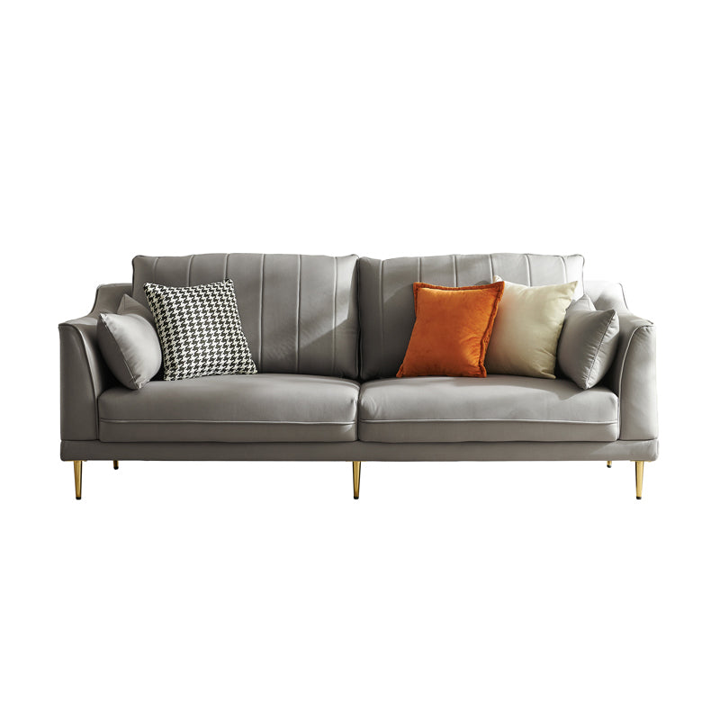 Contemporary Square Arm Loveseat Living Room Faux Leather Sofa with Brass Legs