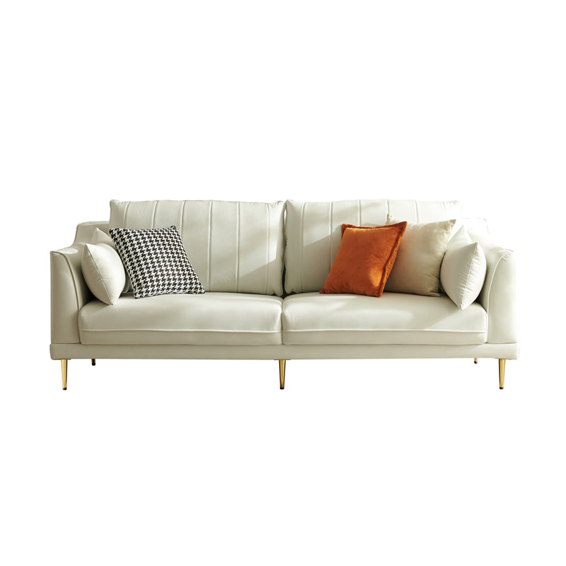 Contemporary Square Arm Loveseat Living Room Faux Leather Sofa with Brass Legs