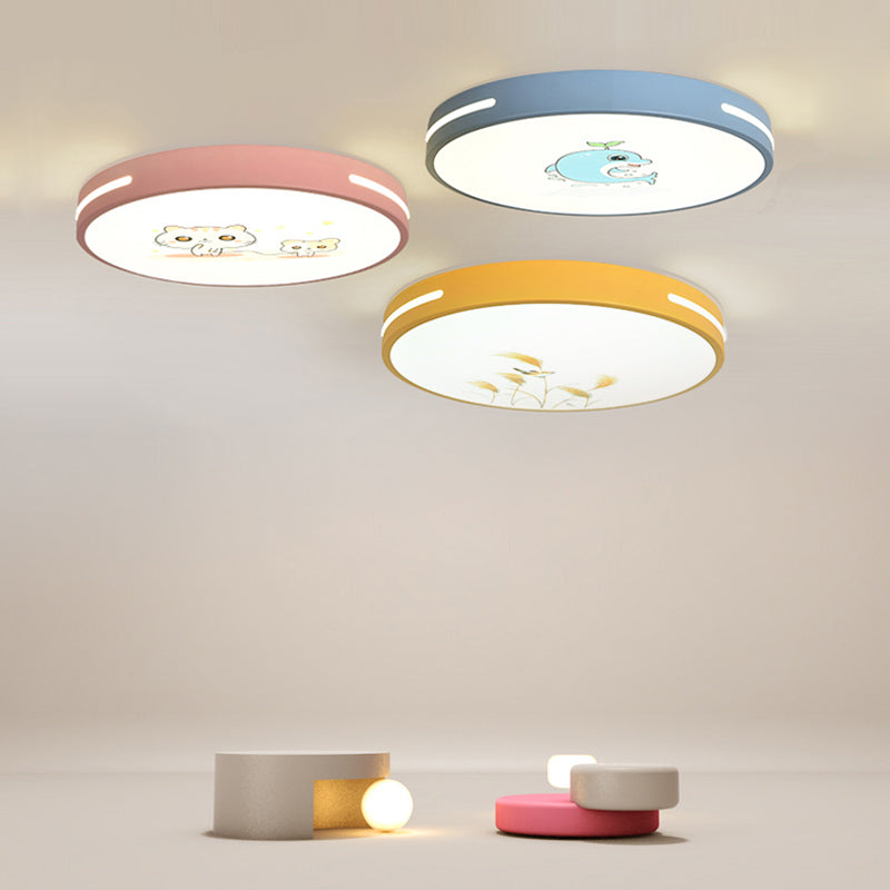 Round Shape Ceiling Lamp Macaroon Modern Style Iron 1 Light Flush Mount for Bedroom