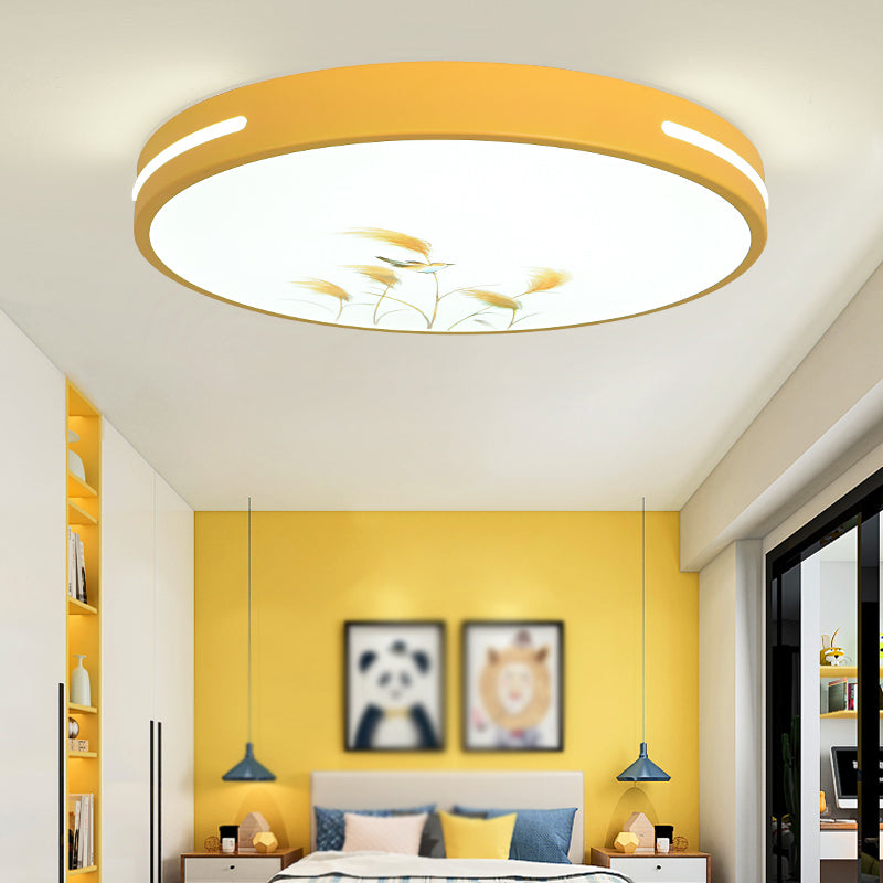 Round Shape Ceiling Lamp Macaroon Modern Style Iron 1 Light Flush Mount for Bedroom